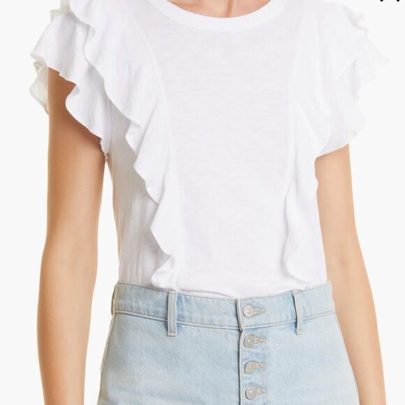 Veronica Beard ruffle-detail cotton T-shirt XS NWT - Picture 1 of 8
